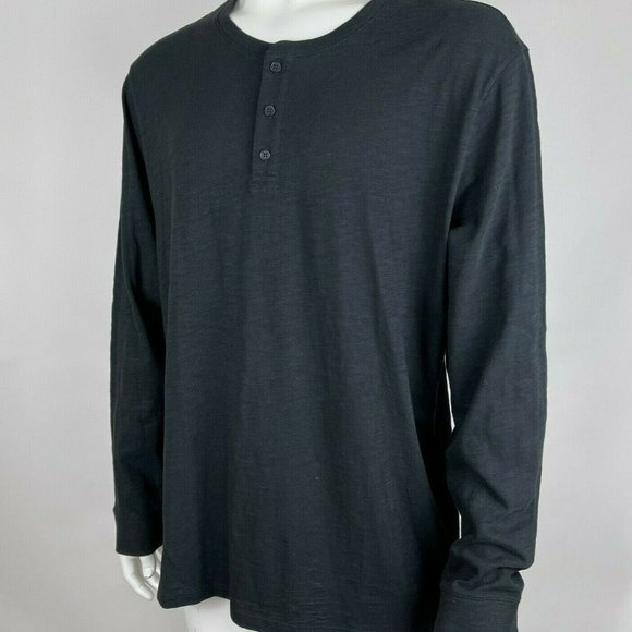 Vince Long Sleeve Henley Tee‎ Shirt Cotton Crew Neck Stretch Top Black Mens XXL - Picture 3 of 12